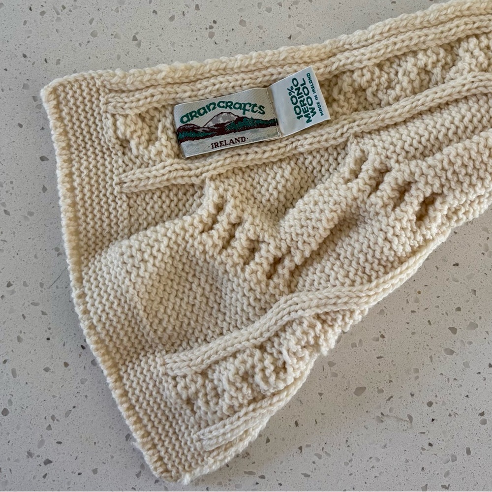 Aran Crafts Cream Ivory 100% Wool Cable Knit Scarf Irish Ireland - Picture 2 of 5